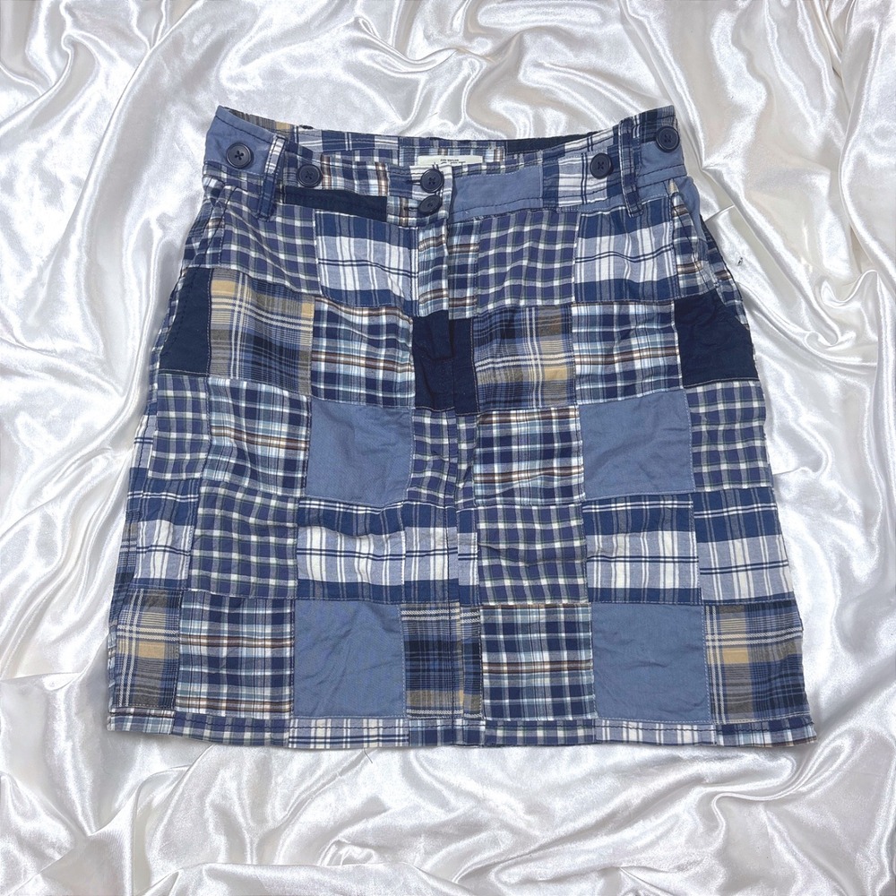 y2k Patchwork Skirt Blue Excellent Ann Taylor Loft Plaid Mini Skirt 0P